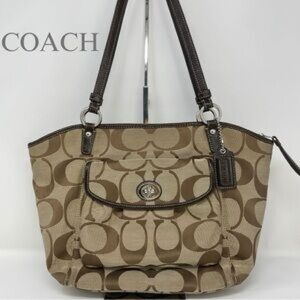 COACH Leah Signature Khaki/Brown Shoulder Bag Tote